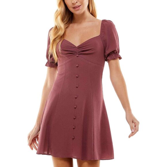NEW City Studio Sweetheart Neckline Puff Sleeve Mini Dress NWT in Mauve SZ M LG - Picture 1 of 3